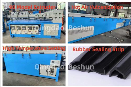 The EPDM rubber sealing strip production line uses a cold-feed extruder/vulcanization tunnel.